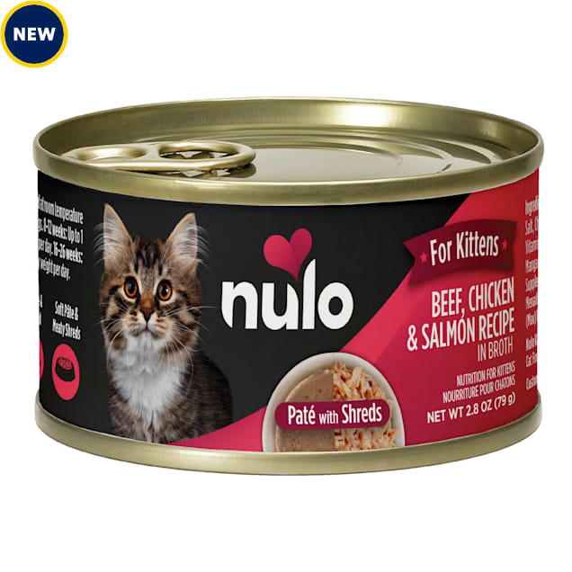 Nulo Pate with Shreds Beef, Chicken & Salmon Wet Kitten Food, 2.8 oz