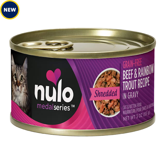 Nulo MedalSeries Grain-Free Shredded Beef & Rainbow Trout Wet Cat Food, 3 oz., Case of 24 - Carousel image #1