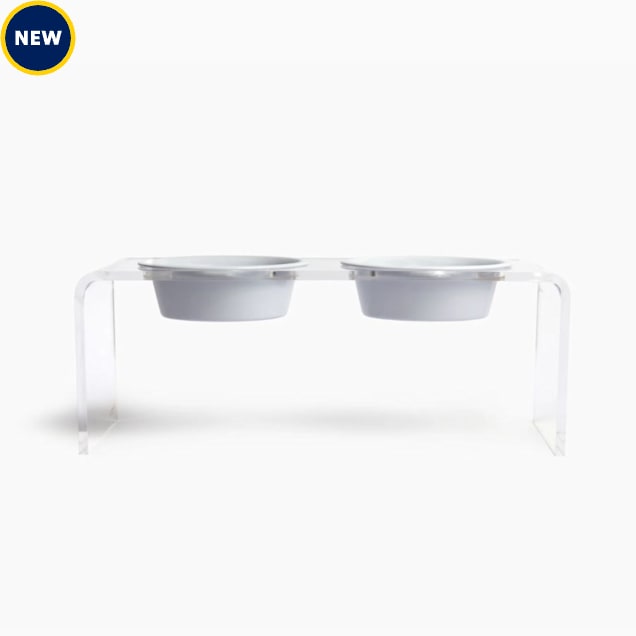 Hiddin Medium Clear Double Bowl Pet Feeder in White 3.5 Cups