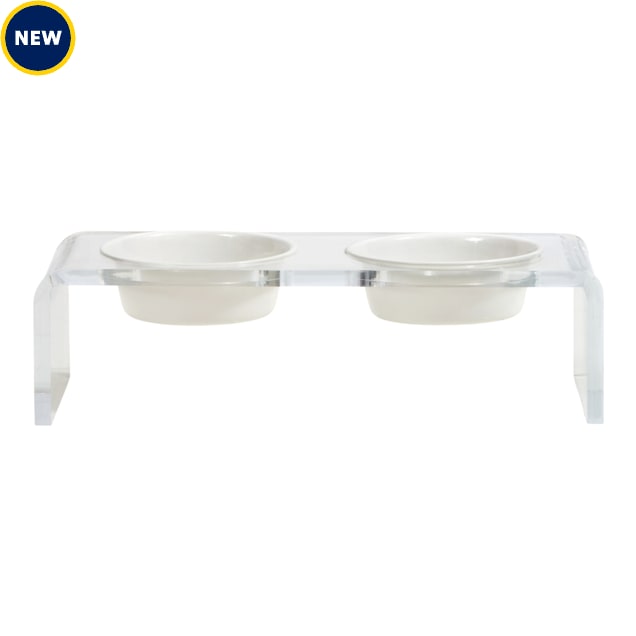 Elevated Double Pet Bowl Feeder with Gold Bowls