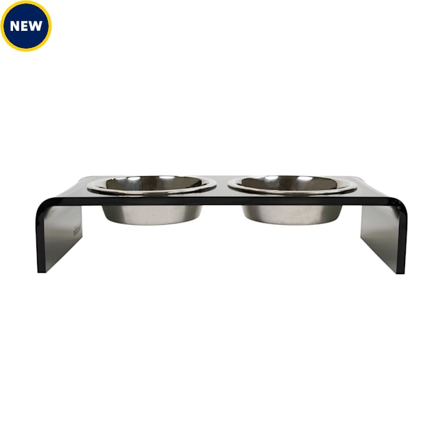 Hiddin Small Smoke Grey Double Bowl Pet Feeder in Silver 1.5 Cups