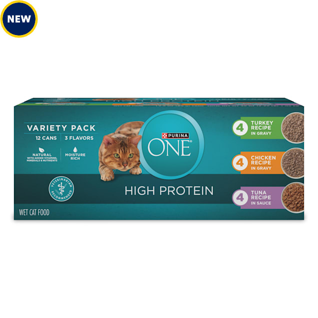 Purina ONE Natural, High Protein Cat Food Variety Pack, Turkey, Chicken and Tuna Recipes, 3 oz., Count of 12 - Carousel image #1