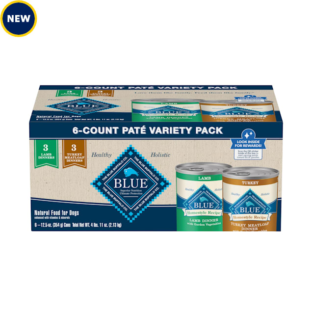 Blue Buffalo Blue Homestyle Recipe Lamb & Turkey Adult Variety Pack Wet Dog Food, 12.5 oz., Count of 6 - Carousel image #1