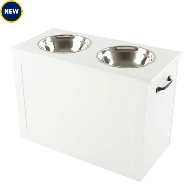 Pet Adobe White Elevated Dog Bowls with Storage, 6.25 Cups - Carousel image #1