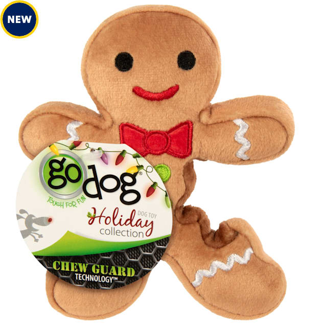 goDog Brown Chew Guard Technology Holiday Collection Gingerbread Man Squeaky Crinkle Plush Dog Toy Small Petco