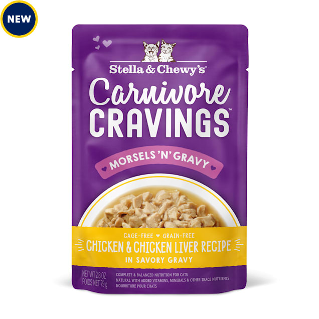 Stella & Chewy's Carnivore Cravings Morsels'N'Gravy Chicken & Chicken Liver Recipe Cat Food, 2.8 oz., Case of 24 - Carousel image #1