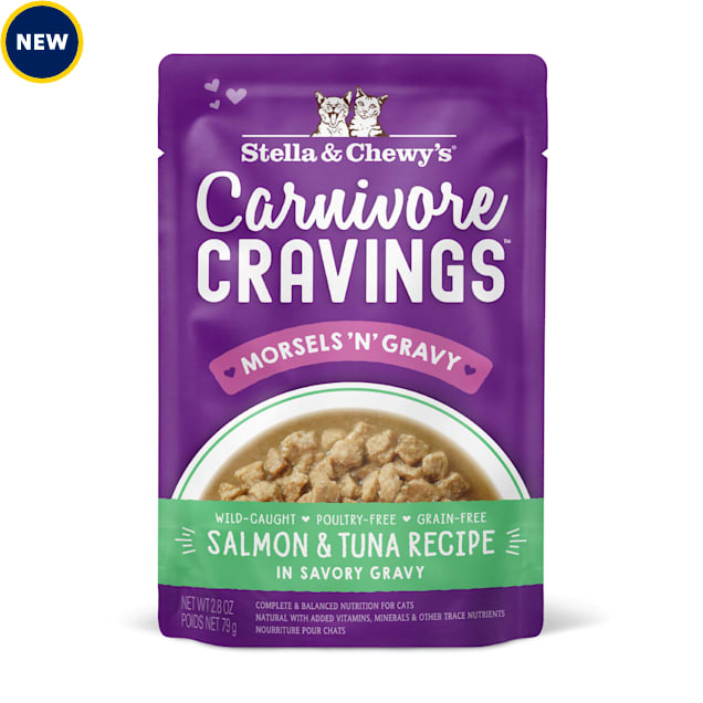 Stella & Chewy's Carnivore Cravings Morsels'N'Gravy Salmon & Tuna Recipe Cat Food, 2.8 oz., Case of 24 - Carousel image #1