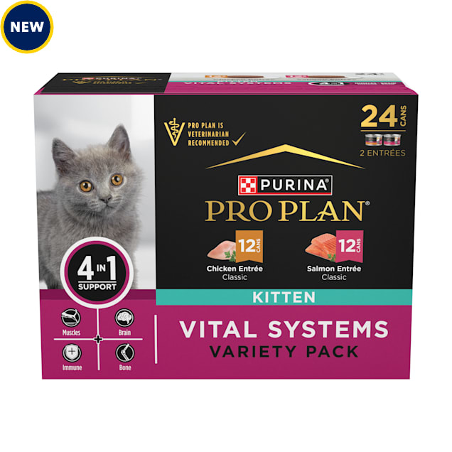 Purina Pro Plan Vital Systems Chicken & Salmon Entree Wet Kitten Food 4-in-1 Variety Pack, 3 oz., Count of 24 - Carousel image #1