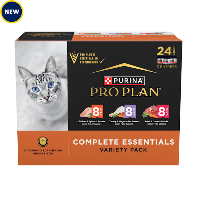 Purina Pro Plan Complete Essentials Chicken, Turkey and Beef Grain Free Wet Cat Food Variety Pack, 3 oz., Count of 24 - Carousel image #1