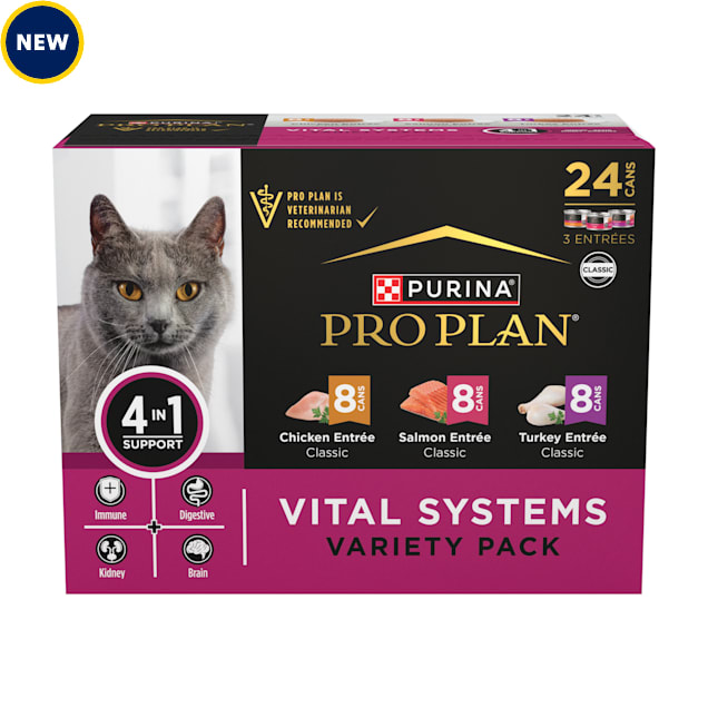 Purina Pro Plan Vital Systems Chicken, Turkey and Salmon Entree Wet Cat Food 4-in-1 Variety Pack, 3 oz., Count of 24 - Carousel image #1