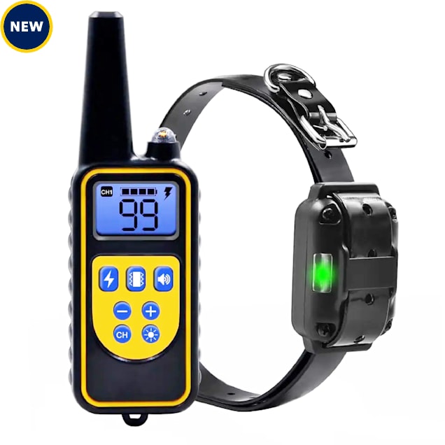 Pet Life Black Barkshield LED 1-to-3 Dog 900 Yard Range 7-Level Vibration and Sound Training Dog Collar - Carousel image #1
