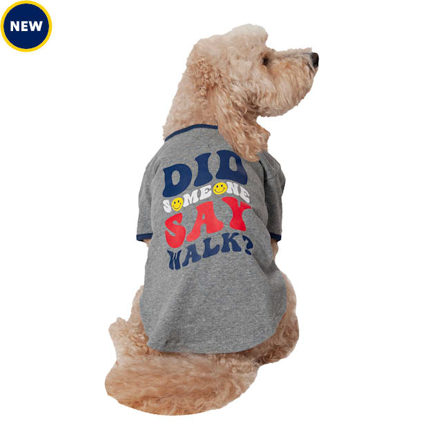 Pet Posse Did Someone Say Walk? Pet T-Shirt, X-Small, Heather Grey - Carousel image #1