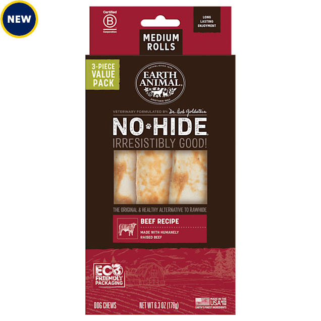 Earth Animal No-Hide Rolls Beef Recipe Medium Natural Long-Lasting Rawhide Alternative Dog Chews, 6.3 oz., Count of 3 - Carousel image #1