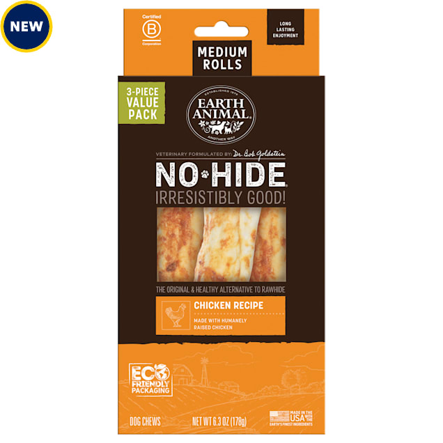 Earth Animal No-Hide Rolls Chicken Recipe Medium Natural Long-Lasting Rawhide Alternative Dog Chews, 6.3 oz., Count of 3 - Carousel image #1