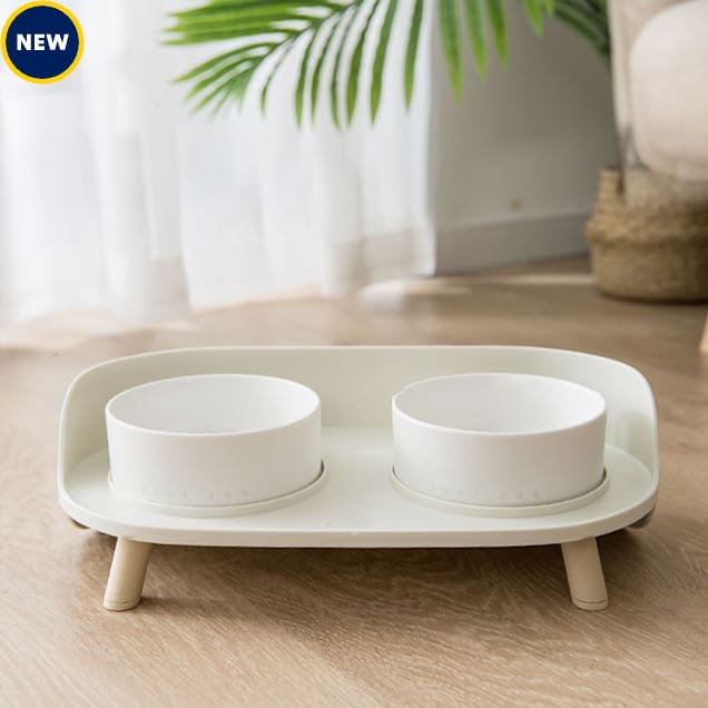 HANAMYA Double Bowl Ceramic Feeder Set for Dogs and Cats, 2 Cups - Carousel image #1