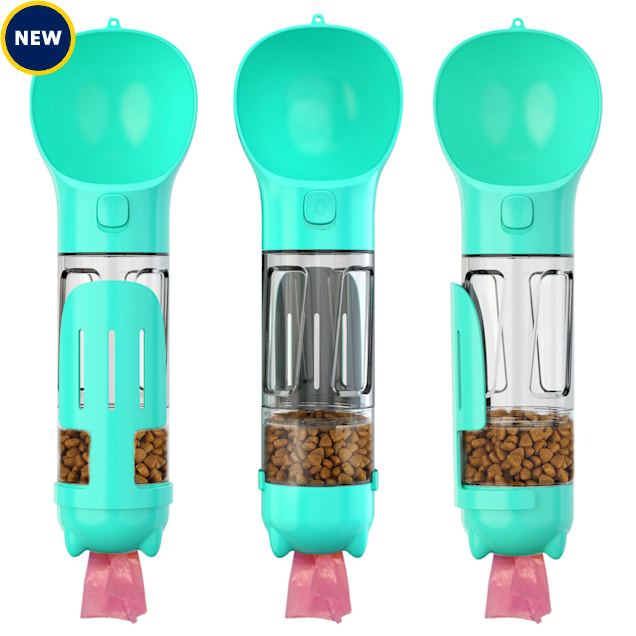 HANAMYA 3 in 1 Dog Travel Bottle Set with 10 Ounce Drinking Feeder, Food Box and Trash Bag Storage, Blue - Carousel image #1