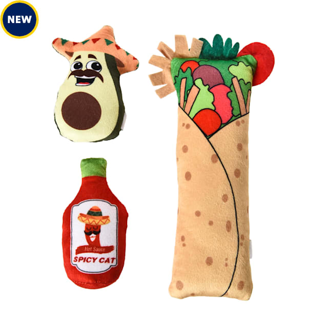 Max & Marlow Burrito, Avocado and Hot Sauce Catnip Filled Cat Toys Multipack, Medium, Pack of 3 - Carousel image #1