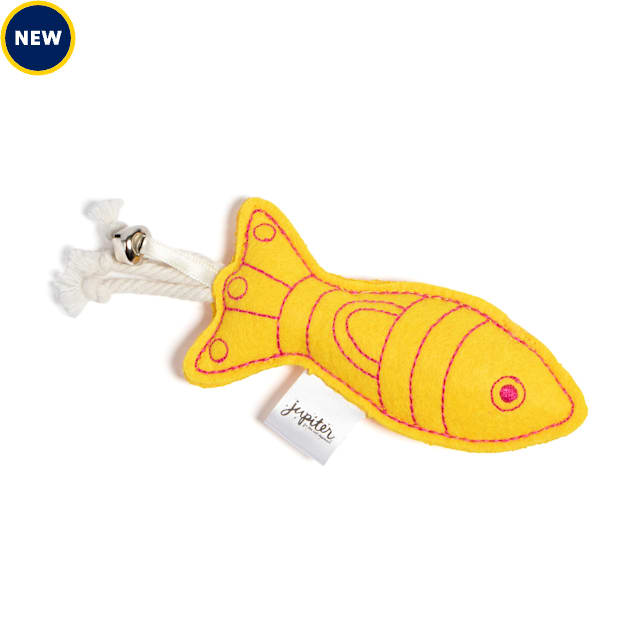 Jupiter Yellow Embroidered Felt Fish Catnip Toy, Small - Carousel image #1