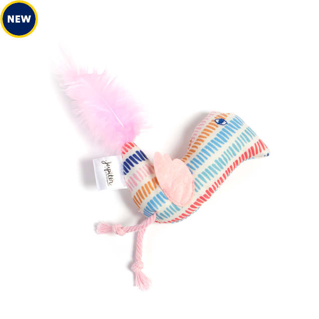 Jupiter Stripe Pink Feathered Plush Plover Catnip Toy, Small - Carousel image #1