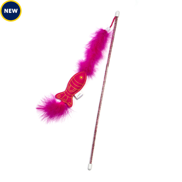 Jupiter Pink Fishy Feathered Wand Cat Toy - Carousel image #1