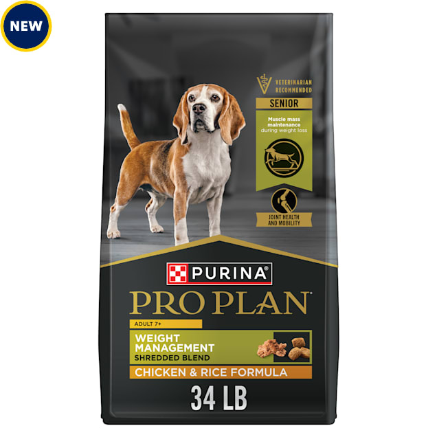 Purina Pro Plan Adult 7 Plus Weight Management Shredded Blend Chicken and Rice Formula Senior Dry Dog Food, 34 lbs. - Carousel image #1