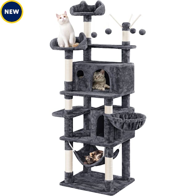 Topeakmart Multi Level Cat Tree Tower with Condos and Teaser Sticks 67 H Dark Gray Petco
