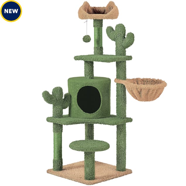 Topeakmart Cactus Tree Condo with Padded Perch for Cats and Kittens, 53" H, Green/Brown - Carousel image #1