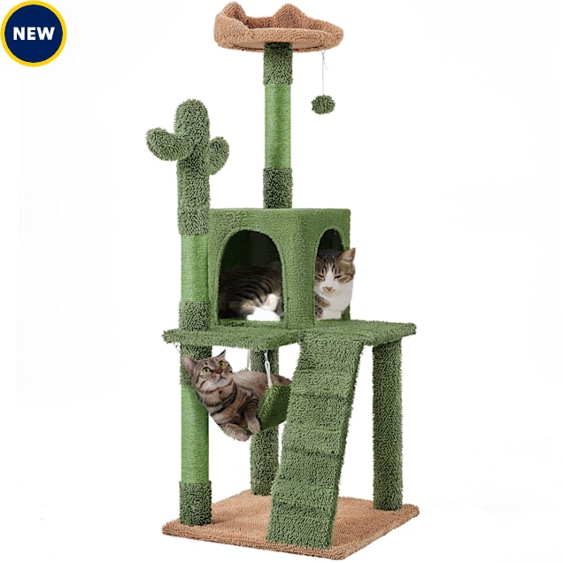 Topeakmart Cactus Tree Condo with Hammock and Climbing Board for Cats and Kittens, 53.5" H, Green/Brown - Carousel image #1