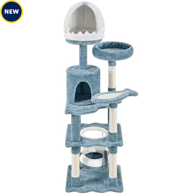 Topeakmart Ocean Themed Multi Level Cat Tree with Padded Perches and Hammock 61 H Blue