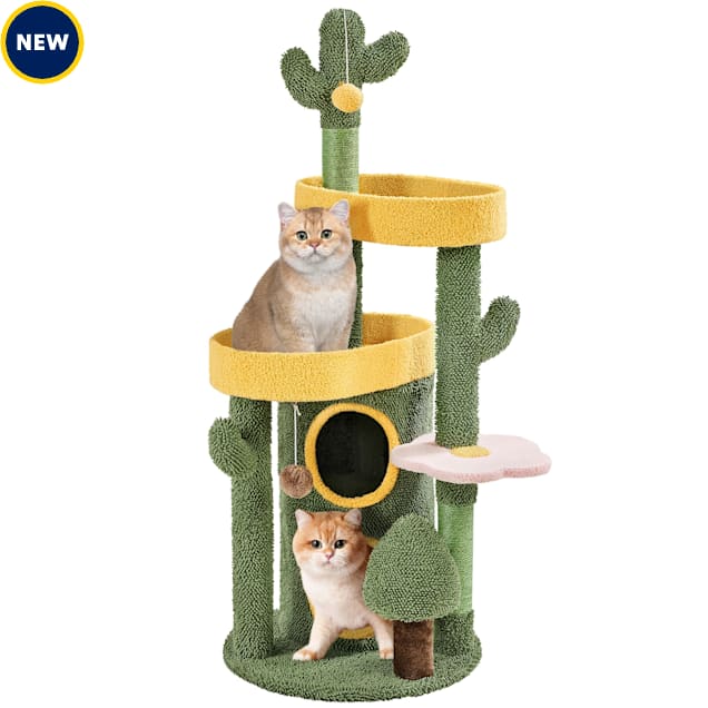 Topeakmart Oasis themed Tree with Perches and Condos for Small Cats 48.5 H Green Yellow