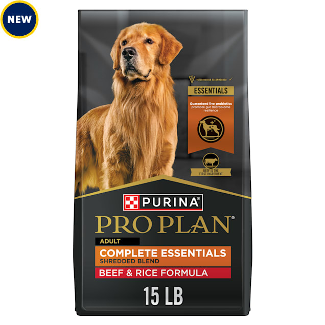 Purina Pro Plan Complete Essentials Shredded Blend Beef and Rice Formula with Probiotics Dry Dog Food 15 lbs. Petco