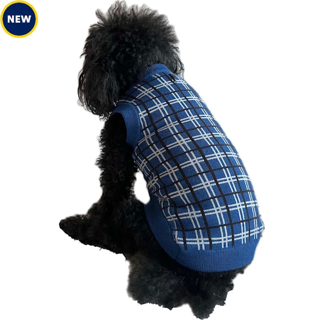 The Howls Plaid Sweater Vest for Dogs X Small Cobalt Petco