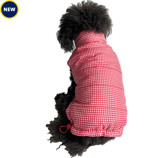 The Howls Gingham Puffer Jacket for Dogs, X-Small, Red - Carousel image #1