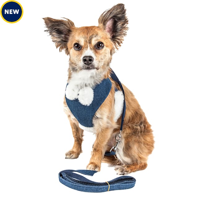 Pet Life Luxe 'Pom Draper' 2-in-1 Mesh Reversed Adjustable Dog Harness and Leash W/ Pom-Pom Bowtie, X-Large, Navy Blue - Carousel image #1