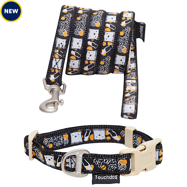 Touchdog 'Caliber' Designer Embroidered Fashion Pet Leash and Collar Combination, Small, Black Pattern - Carousel image #1