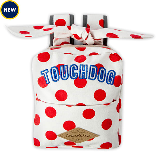 Touchdog Polka Dot Large Pocketed Zippered Duffle Dog Backpack and Harness, Small, Red/White - Carousel image #1