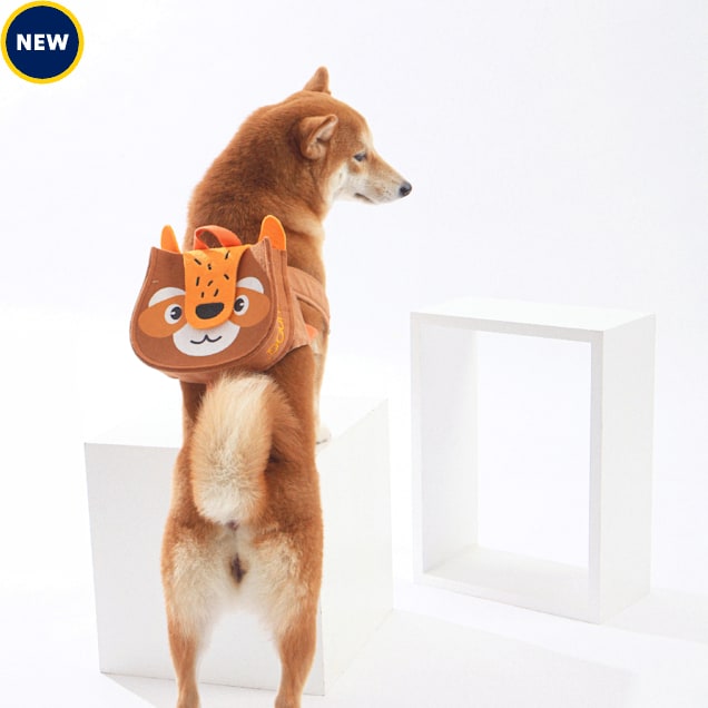 Touchdog Lion Designer Large Pocketed Velcro Dog Backpack and Harness, Small, Brown/Orange - Carousel image #1