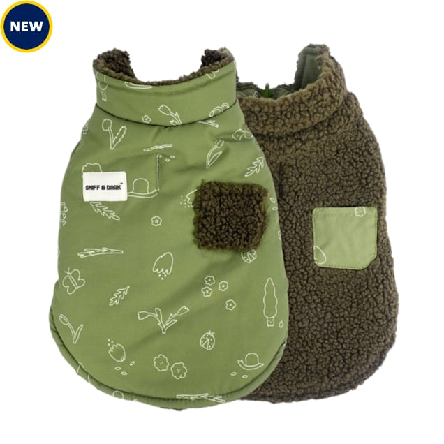 Sniff & Bark Playground Reversible Fleece Dog Coat, Green, X-Small - Carousel image #1