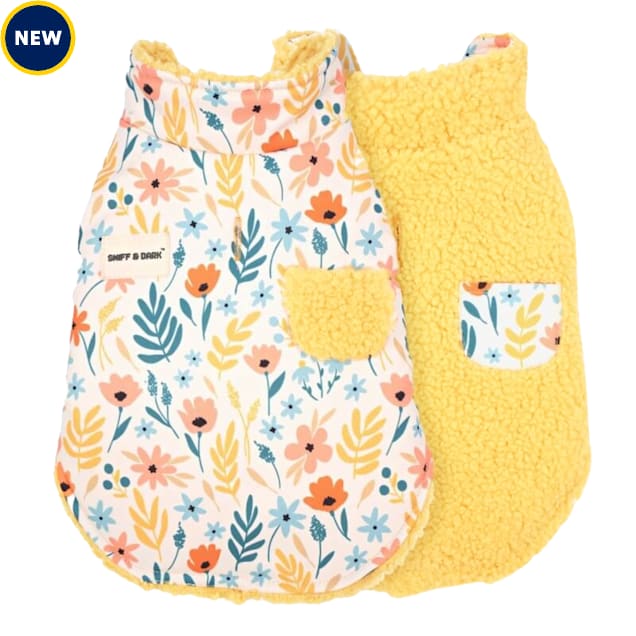 Sniff & Bark Yellow Floral Reversible Fleece Dog Coat, Yellow, X-Small - Carousel image #1