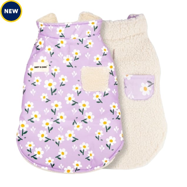 Sniff & Bark Purple Daisy Reversible Fleece Dog Coat, Purple, X-Small - Carousel image #1