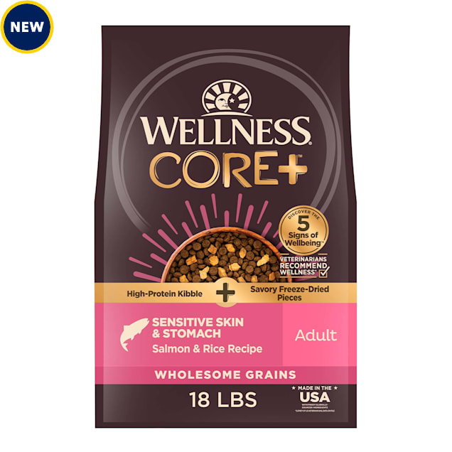 Wellness CORE+ Senstive Skin & Stomach, Salmon & Rice Recipe Natural Adult Dry Dog Food, 18 lbs. - Carousel image #1