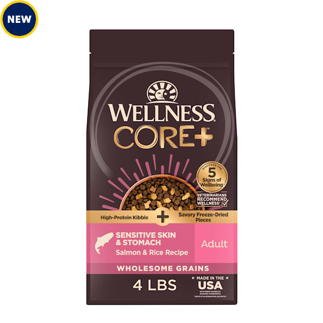 Wellness CORE+ Senstive Skin & Stomach, Salmon& Rice Recipe Natural Adult Dry Dog Food, 4 lbs. - Carousel image #1