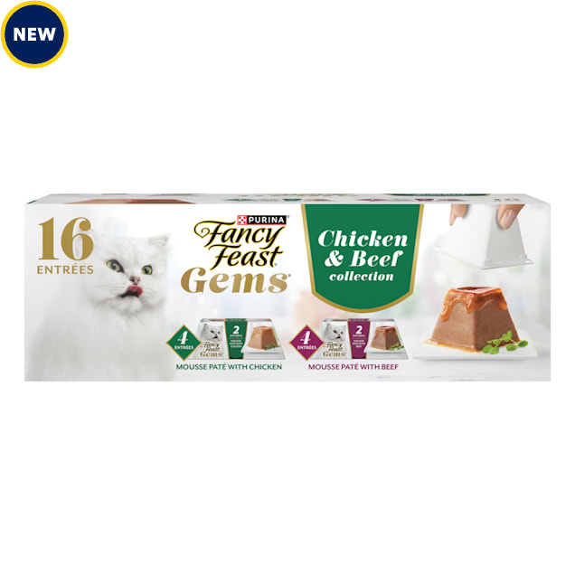 Purina Fancy Feast Gems Mousse Pate Chicken and Beef Variety Pack Topped with Savory Gravy Cat Food, 4 oz., Count of 8 - Carousel image #1