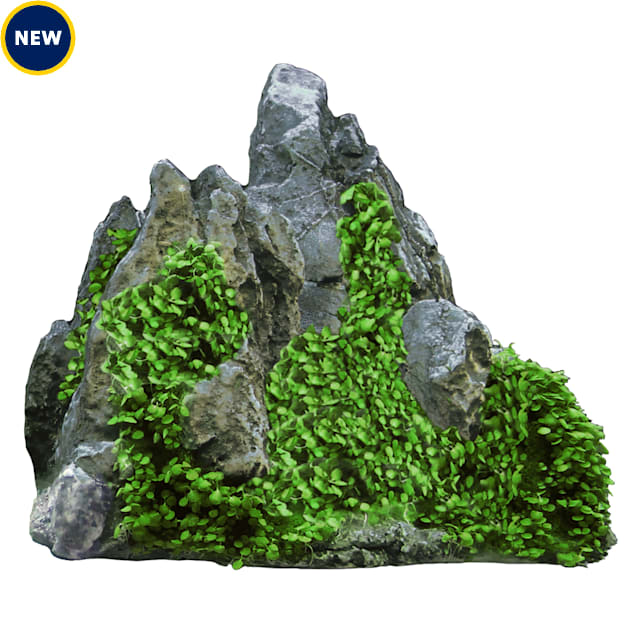 Penn Plax Aqua-Floras Aquarium Living Resin Decoration with Embedded Glosso Plant Seeds, Rock Range, Grey - Carousel image #1