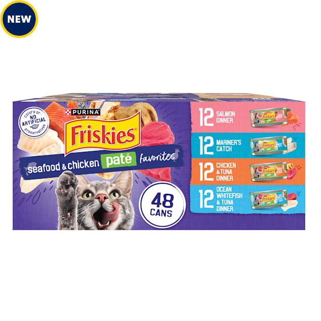 Purina Friskies Seafood and Chicken Pate Favorites Wet Cat Food Variety Pack, 5.5 oz., Count of 48 - Carousel image #1