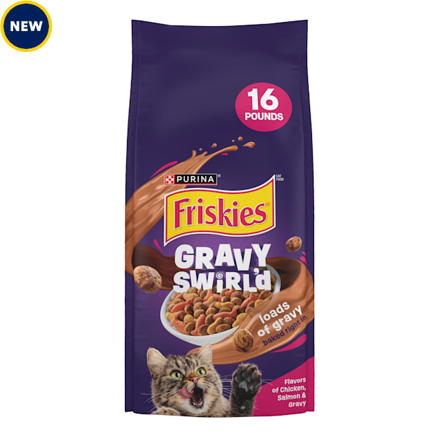 Purina Friskies Dry Cat Food Gravy Swirl'd with Flavors of Chicken, Salmon and Gravy, 16 lbs. - Carousel image #1