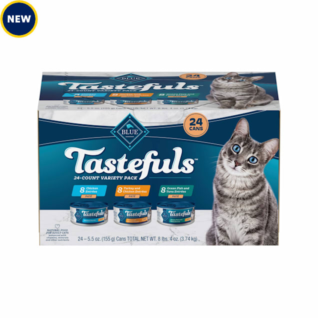 Blue Buffalo Tastefuls Flaked Tuna, Chicken, Fish & Shrimp Wet Cat Food Variety Pack, 5.5 oz., Count of 24 - Carousel image #1