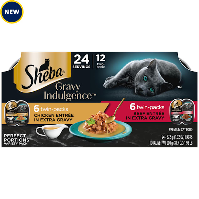 Sheba Gravy Indulgence Chicken and Beef Wet Cat Food in Extra Gravy Variety Pack, 2.64 oz., Count of 12 - Carousel image #1