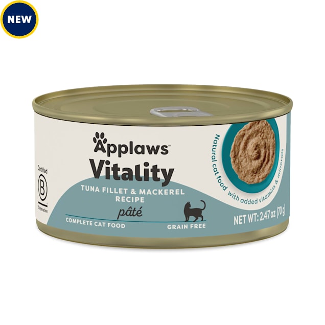Applaws Vitality Natural Tuna Fillet and Mackerel Pate Recipe Wet Cat Food, 2.47 oz., Case of 24 - Carousel image #1