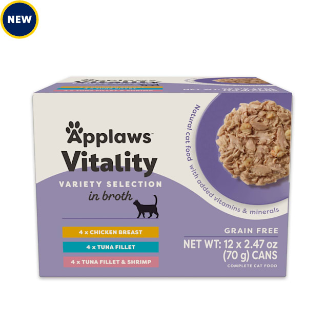 Applaws Vitality Selection in Broth Natural Wet Cat Food Variety Pack, 2.47 oz., Count of 12 - Carousel image #1